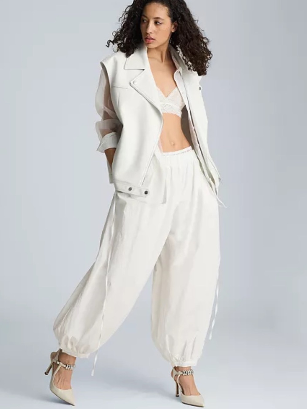 Kenneth Cole White Elastic-Hem balloon Pants size large NWT